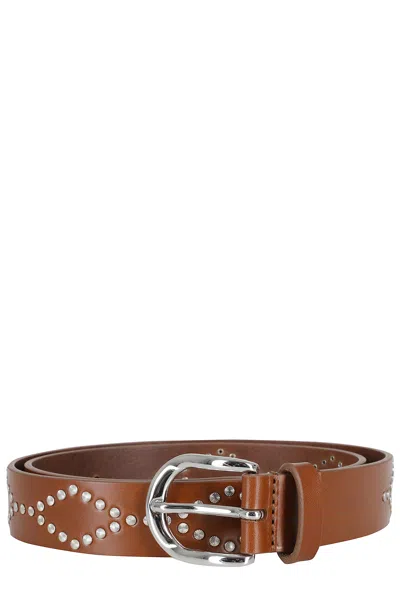 Isabel Marant Cognac Liliana Gb Studded Leather Belt In Brown