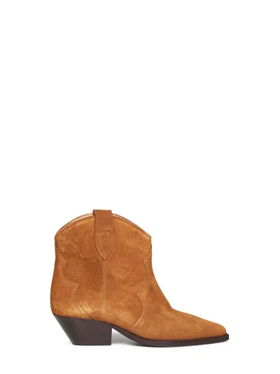 Isabel Marant Cognac Suede Dewina Western Ankle Boots In Brown