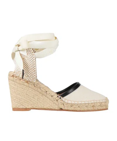 Isabel Marant Colorful Canvas Wedge Sandals With Hemp Rope Details In Nude