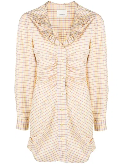 Isabel Marant Coral Checked Cotton And Silk Minidress In Light Yellow