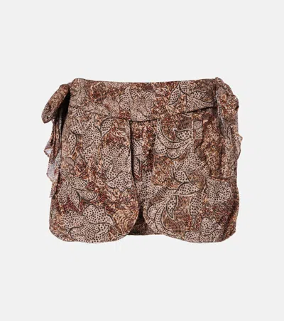 Isabel Marant Coralie Printed Cotton Miniskirt In Brown