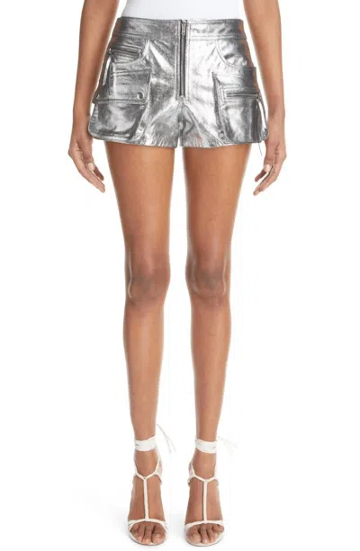 ISABEL MARANT CORIA LEATHER SHORTS IN SILVER