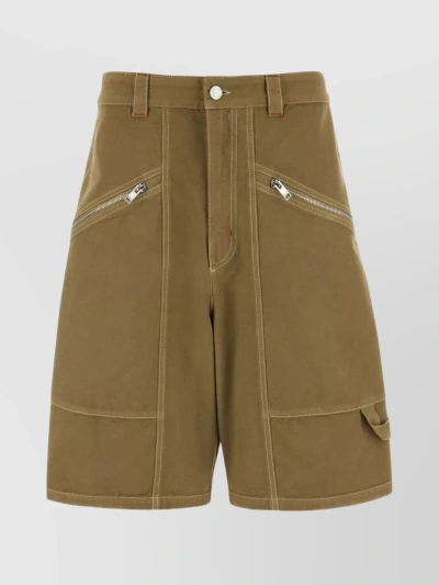 Isabel Marant Cotton Bermuda Shorts With Waist Belt Loops And Zip Pockets In Green
