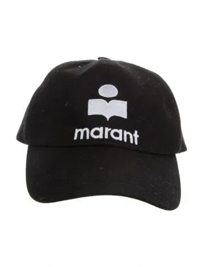 Pre-owned Isabel Marant Cotton Black Baseball Cap W/ White Embroidered Logo At Front