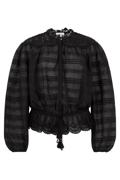 Isabel Marant Long Sleeve Cotton Blouse Peplum Hem In Black