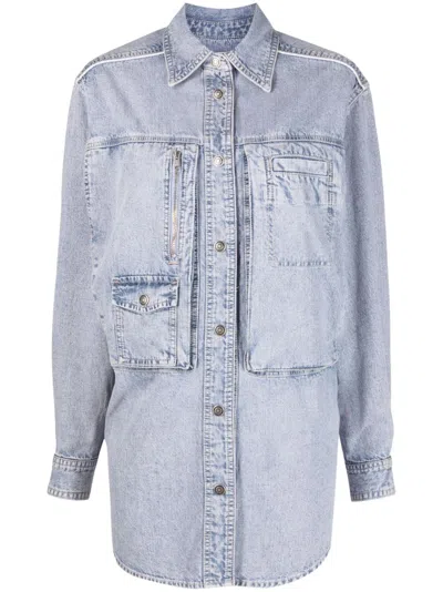 Isabel Marant Cotton-hemp Blend Chambray Shirt Jacket In Blue