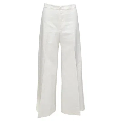 Isabel Marant Cotton Linen High Waist Wide Leg Cropped Pants In White