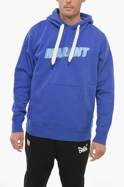 Isabel Marant Cotton Miley Hoodie With Printed Logo In Blue