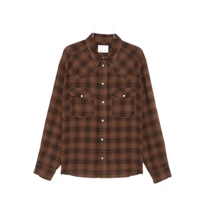Isabel Marant Checked Long Sleeve Shirt With Chest Pockets In Brown