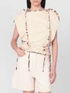Isabel Marant Cotton Square Neckline Sleeveless Top With Drawstring In Neutral