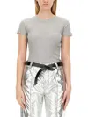 Isabel Marant Crew Neck Ribbed Cotton T-shirt In Charcoal