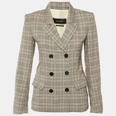 Pre-owned Isabel Marant Cream Checked Cotton Double Breasted Blazer S In White