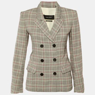 Isabel Marant Cream Checked Cotton Double Breasted Blazer In White