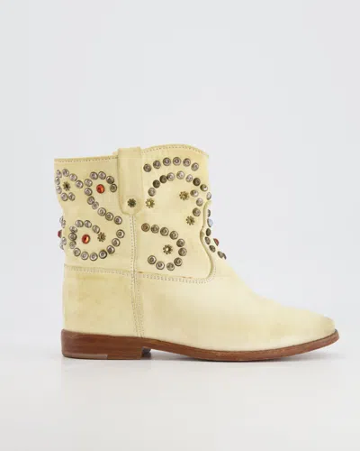 Isabel Marant Cream Cowboy Boots With Silver Details In Beige