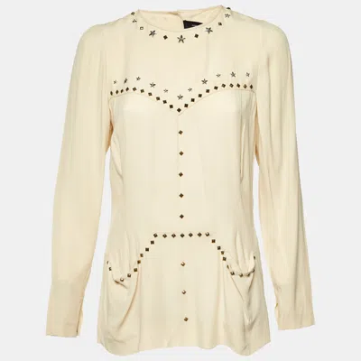 Pre-owned Isabel Marant Cream Crepe Studded Button Back Blouse M In White