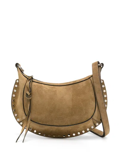 Isabel Marant Crescent-shaped Brown Calf Velvet Leather Oskan Moon Shoulder Bag