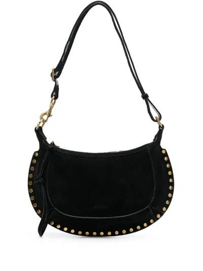 Isabel Marant Crescent-shaped Shoulder Bag In Soft Calf Velvet Leather In Black