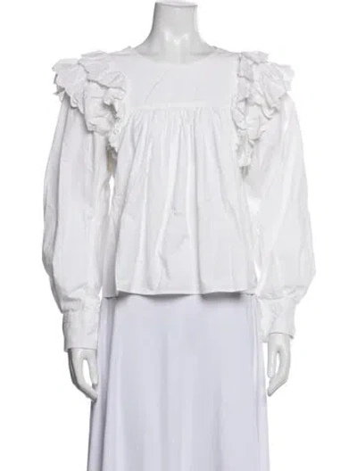 Pre-owned Isabel Marant Crew Neck Long Sleeve Blouse In White