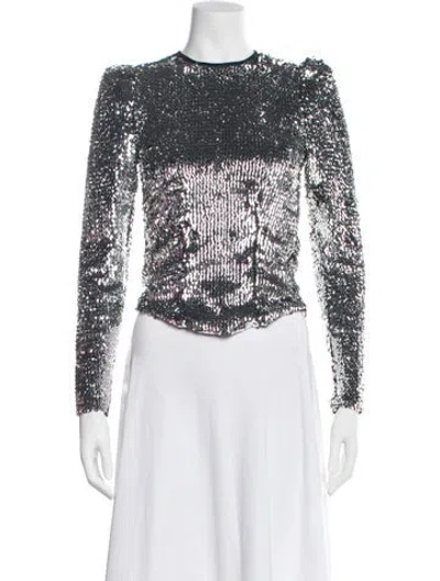 Pre-owned Isabel Marant Crew Neck Long Sleeve Crop Top In Silver
