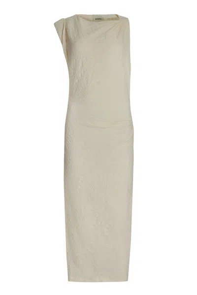 Isabel Marant Crinkled Asymmetric Midi Jersey Dress In Beige