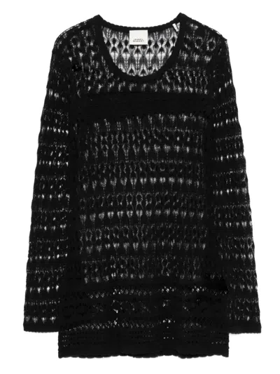 Isabel Marant Crochet Bell-sleeve Top In Black