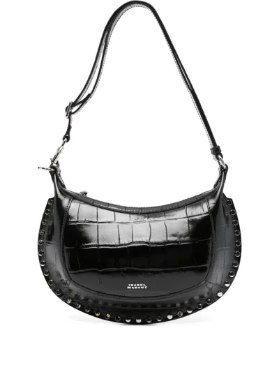 Isabel Marant Crocodile-embossed Studded Shoulder Bag In Black