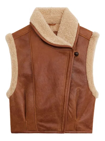 Isabel Marant Cropped Brown Leather Jacket With Plush Shearling Detailing