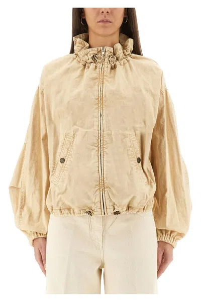 Isabel Marant Cropped Jacket With Gathered Collar In Brown