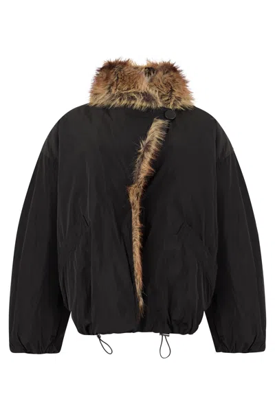 Isabel Marant Cropped Parka Jacket With Synthetic Fur Lining In Black