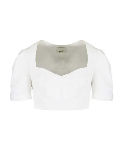 Isabel Marant Cropped Puff-sleeve Top In White