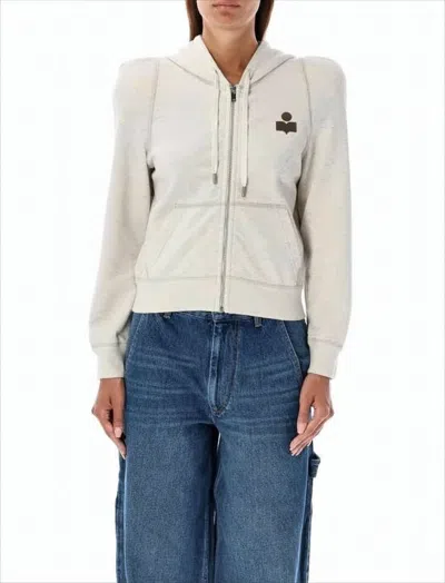 Isabel Marant Cropped Zip-up Hoodie With Puffed Shoulders And Subtle Logo In White