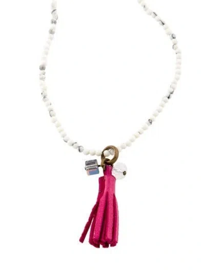 Pre-owned Isabel Marant Crystal, Bead & Leather Tassel Pendant Necklace, 32.5"