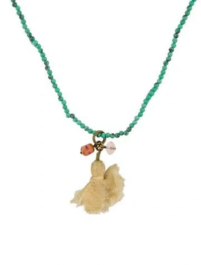 Pre-owned Isabel Marant Crystal, Bead, & Tassel Pendant Necklace, 31.5" In Blue/neutrals/pink