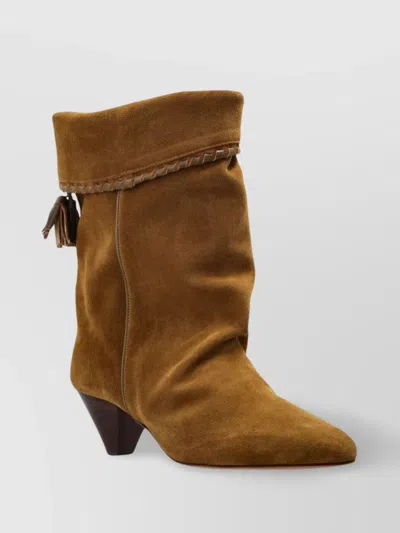Isabel Marant Cuban Heel Mid-calf Boots With Tassel Detail In Brown