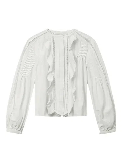 Isabel Marant Cubraly Lace-trimmed Ruffled Pintucked Cotton-poplin Blouse In White