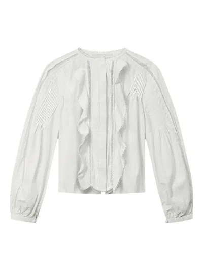 Isabel Marant Cubraly Lace-trimmed Ruffled Pintucked Cotton-poplin Blouse In White