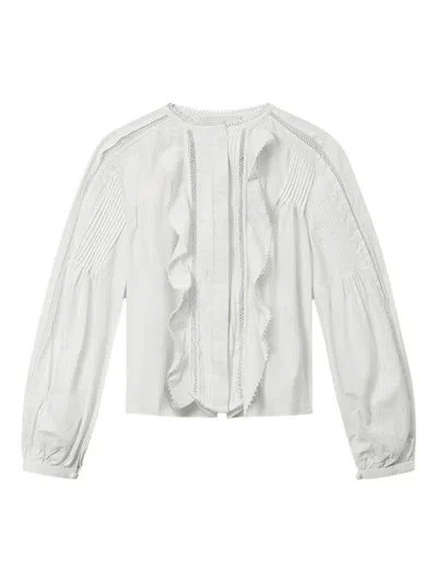 Isabel Marant Cubraly Lace-trimmed Ruffled Pintucked Cotton-poplin Blouse In White