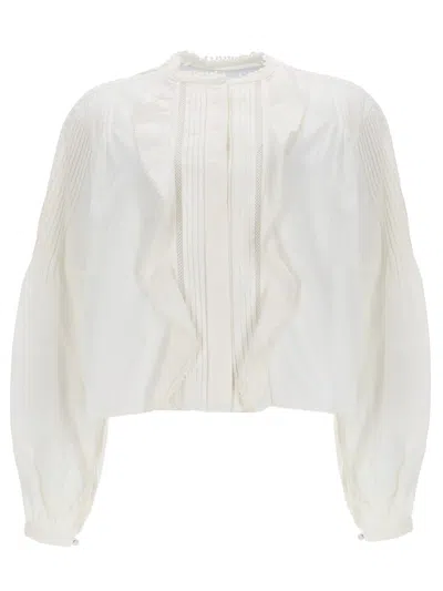 Isabel Marant Cubraly Lace-trimmed Ruffled Pintucked Cotton-poplin Blouse In White