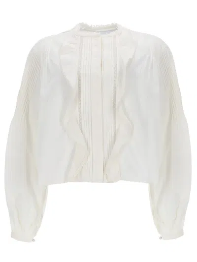 Isabel Marant Cubraly Lace-trimmed Ruffled Pintucked Cotton-poplin Blouse In White