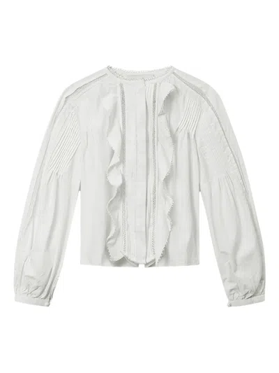 Isabel Marant Cubraly Lace-trimmed Ruffled Pintucked Cotton-poplin Blouse In White