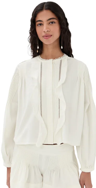 Isabel Marant Cubraly Lace-trimmed Ruffled Pintucked Cotton-poplin Blouse In White