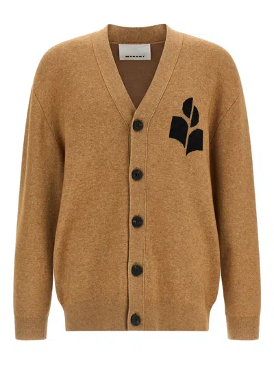 Isabel Marant Curtis Logo Intarsia Knitted Cardigan In Brown