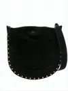 Isabel Marant Curved Black Suede Shoulder Bag With Gold-tone Studs In Black