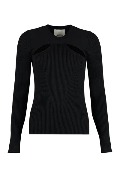 Isabel Marant Cut-out Merino Wool Sweater In Black
