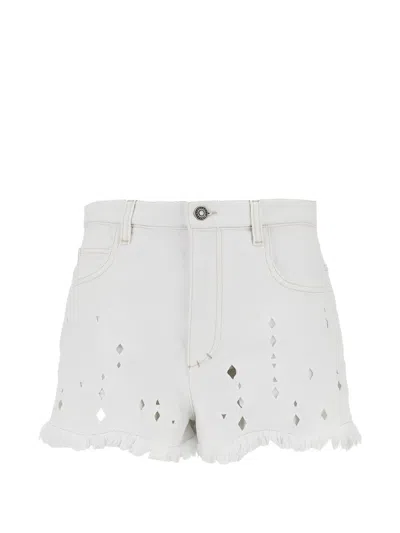 Isabel Marant Denim Shorts Cutout Frayed Hem Five Pocket In Multi