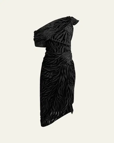 ISABEL MARANT CYANE DRAPED VELVET BURNOUT BODYCON MIDI DRESS