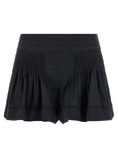 Isabel Marant Cybila Cotton Pintuck Shorts In Black