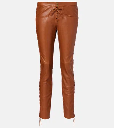 Isabel Marant Cyerra Leather Slim Pants In Brown
