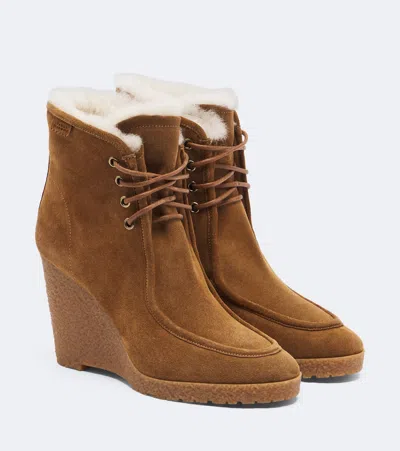 Isabel Marant Cylia Shearling-trimmed Suede Wedge Ankle Boots In Brown
