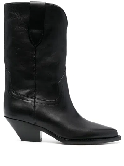 Isabel Marant Duerto Gz Pointed Toe Mid-calf Leather Boots In Black
